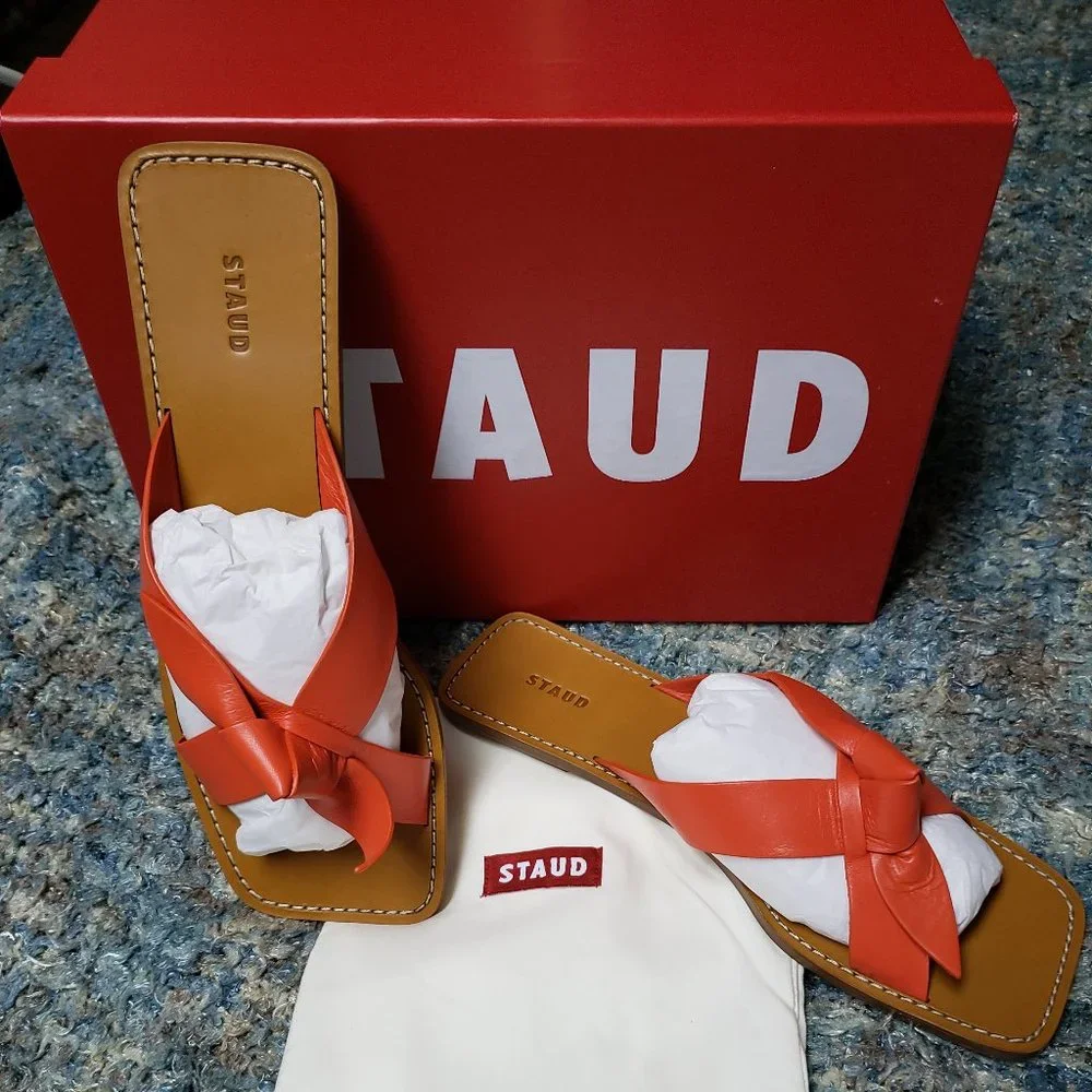 NIB STAUD Lei Leather Flip Flop Sandals Hawaiian Red - Picture 4 of 6